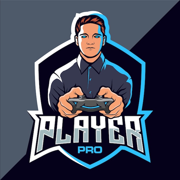 Vector pro-speler esport game logo-ontwerp
