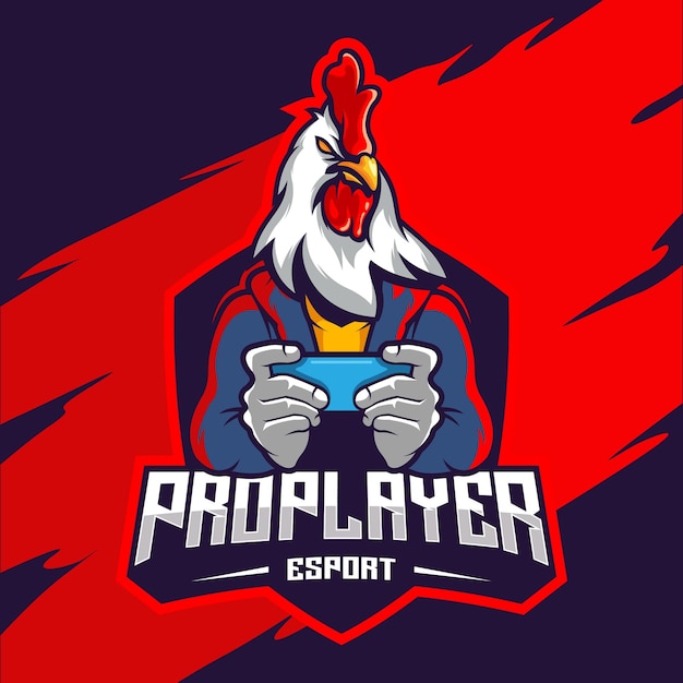 Pro-speler esport haan-logo met behulp van een mobiele telefoon