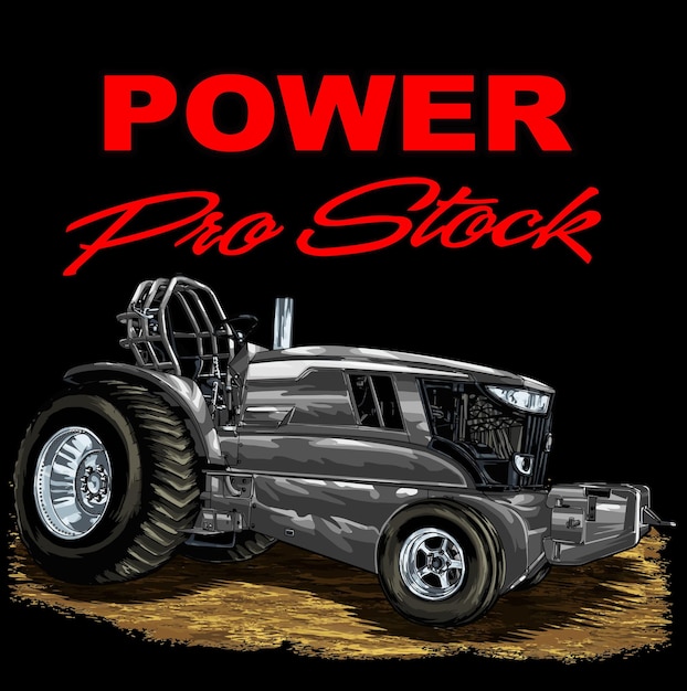 Vector pro stock tractor isolated on black background for poster, t-shirt print, business element.