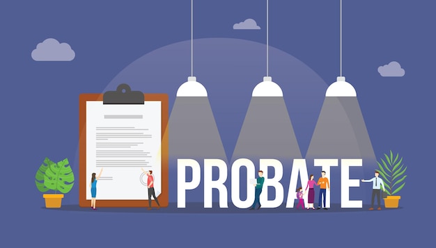 Vector probate law concept with paper document and people around with modern flat style vector