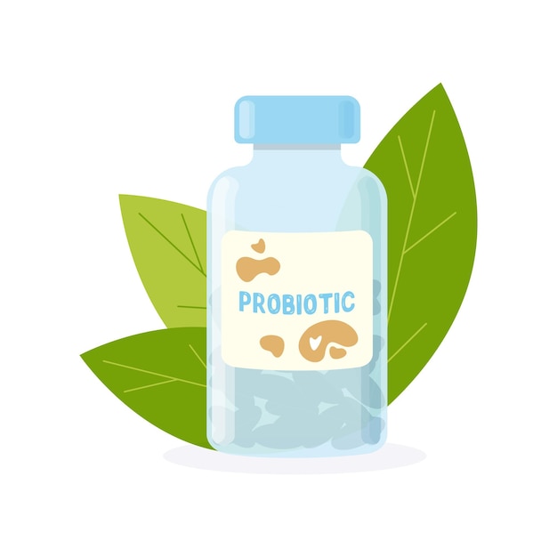 Probiotische fles met capsules.