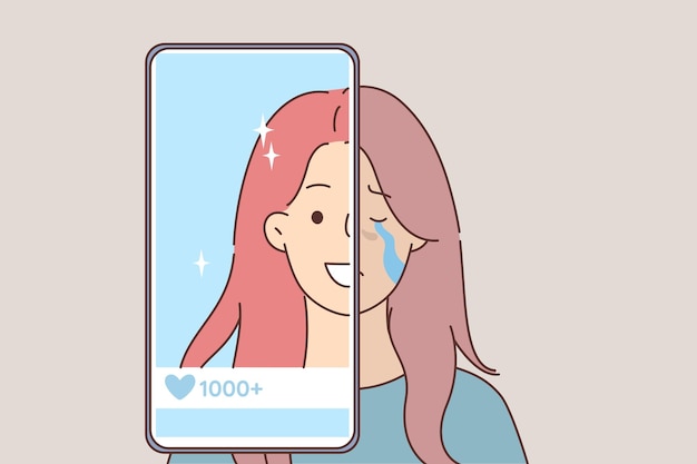 心理的健康を回復するために電話でソーシャルネットワークを使用する女性の問題 自尊心の低下