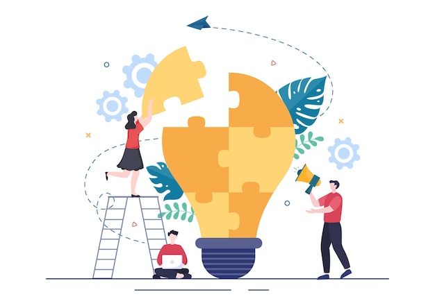 Problem and Solution in Business Solving to Look Ideas with the Concept of Teamwork Can use for Web Banner or Background Flat Illustration