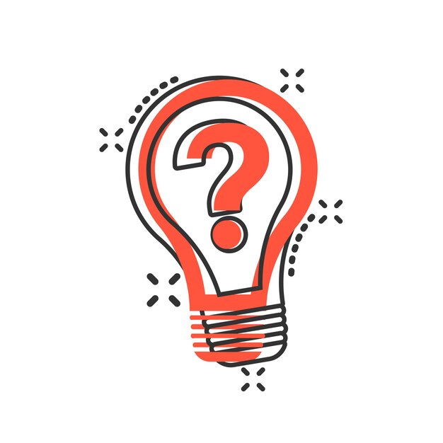 Vector problem solution icon in comic style light bulb idea vector cartoon illustration on white background question and answer business concept splash effect