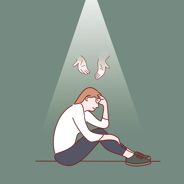 Проблемы в концепции. Молодая женщина подавлена сидящей парой. Векторные иллюстрации ручной работы.