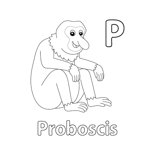 Proboscis Monkey Alphabet ABC Isolated Coloring P