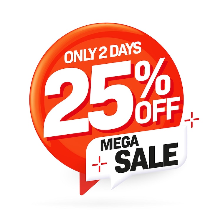 Vector procent korting mega sale sticker label alleen dagen korting weekend mega sale promotie marketingontwerp