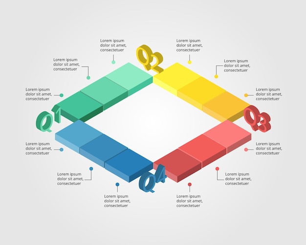 Procesgrafieksjabloon voor infographic voor presentatie gedurende 12 maanden in 4 kwartaal