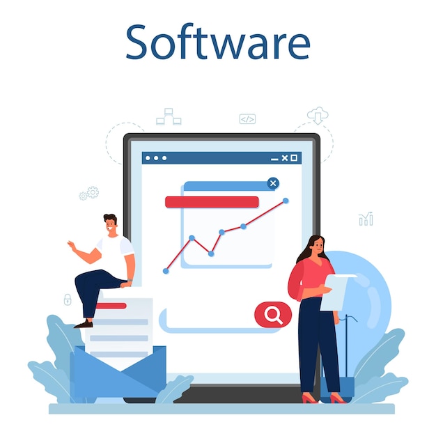 Procesoptimalisatie online service of platform idee van verbetering en ontwikkeling van bedrijfsprojecten effectief teamwerk online software platte vectorillustratie