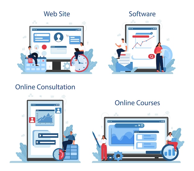 Procesoptimalisatie online service of platformset. Idee van verbetering en ontwikkeling van bedrijfsprojecten. Effectief teamwerk. Online cursus, software, consult, website.