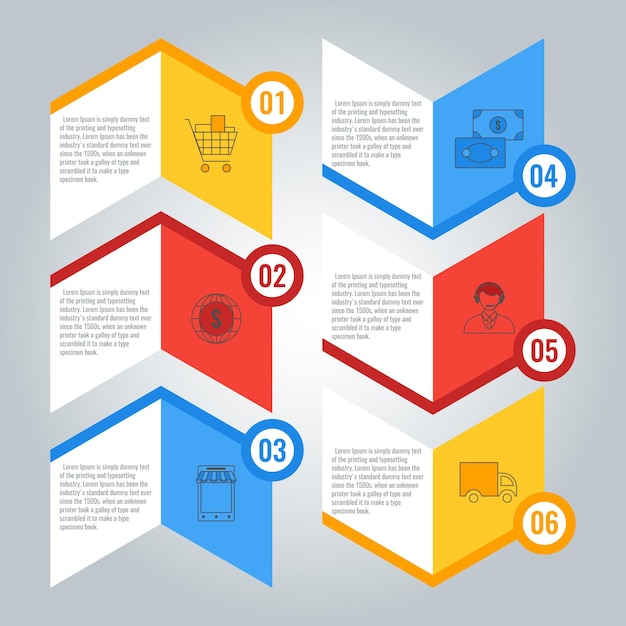 Vector process business infographic chart with steps going one after another