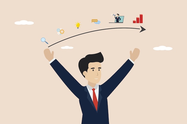 Vector the process of a businessmans journey from start to success illustration of successful businessman