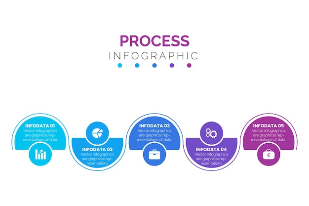 Диаграмма процесса для бизнес-шаблона для презентации и схемы обучения с 5 вариантами шагов