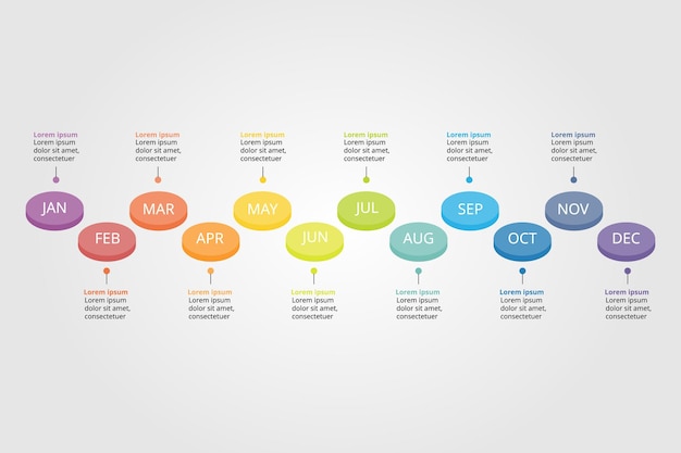 process chart template for infographic for presentation for 12 months