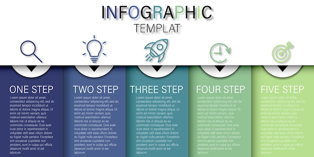 Processo chartand e 5 opzioni o passaggi elementi astratti del diagramma grafico con passaggi opzioni parti o processi modello di business per la presentazione illustrazione vettoriale