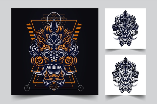 The process of creating a balinese mask culture sacred geometry logo