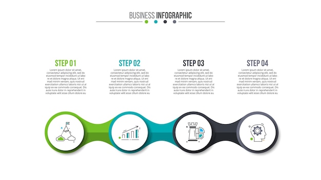 Infografica di processo con opzioni o processi in 4 passaggi modello di business vettoriale per la presentazione