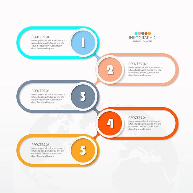 Process infographic with 5 steps, process or options.