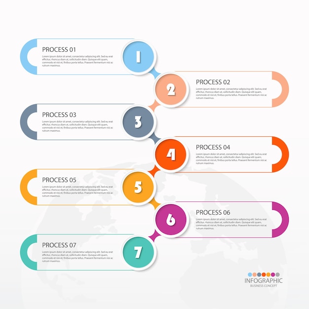 Обработайте инфографику с 7 шагами, процессом или вариантами.