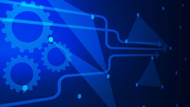 Vector process management concept with gears arrows and connecting lines for business background