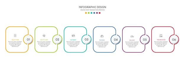 6ステップのオンラインショッピングのプロセスステップビジネスタイムラインプロセスインフォグラフィックテンプレート