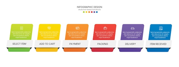 6단계의 온라인 쇼핑 프로세스입니다. 단계 비즈니스 타임 라인 프로세스 infographic 템플릿