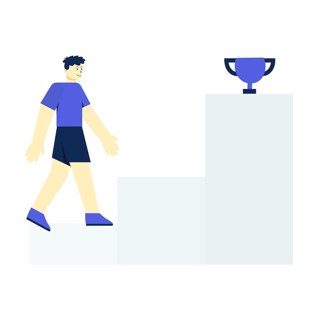 Vector process of reaching trophy with men in flat design