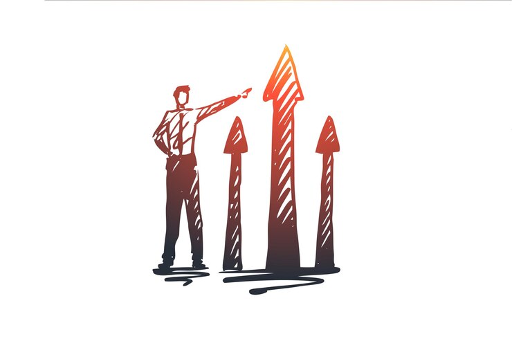 Vector process, step, presentation, graph, success concept. hand drawn graphics of growth process concept sketch.