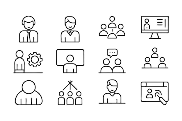 Process webinar bewerkbare strokes business icons Team coöperatie concept Business vector
