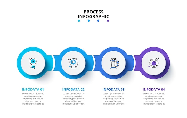 Processchema met 4 stappen, opties, onderdelen of processen. Creatief concept voor infographic.