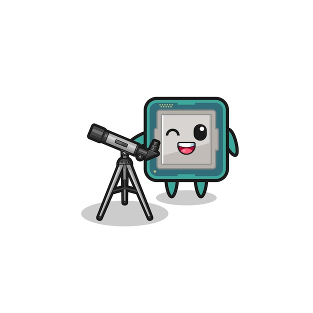 Processor astronomer mascot with a modern telescope