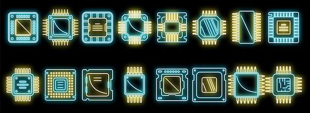 プロセッサ アイコン セット ベクトル ネオン