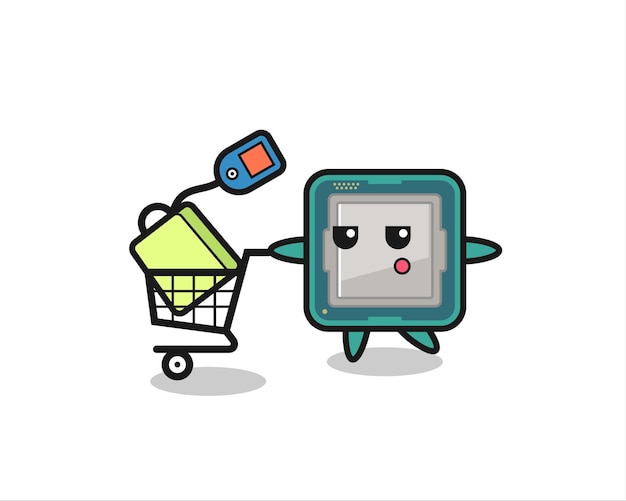 Processor illustration cartoon with a shopping cart , cute style design for t shirt, sticker, logo element