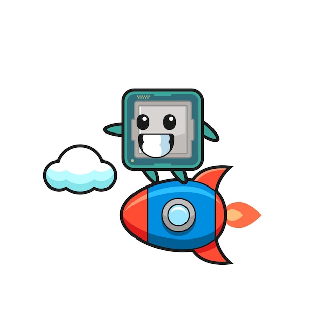 Processor mascot character riding a rocket , cute style design for t shirt, sticker, logo element