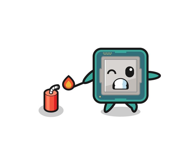 Vector processor mascot illustration playing firecracker  cute design