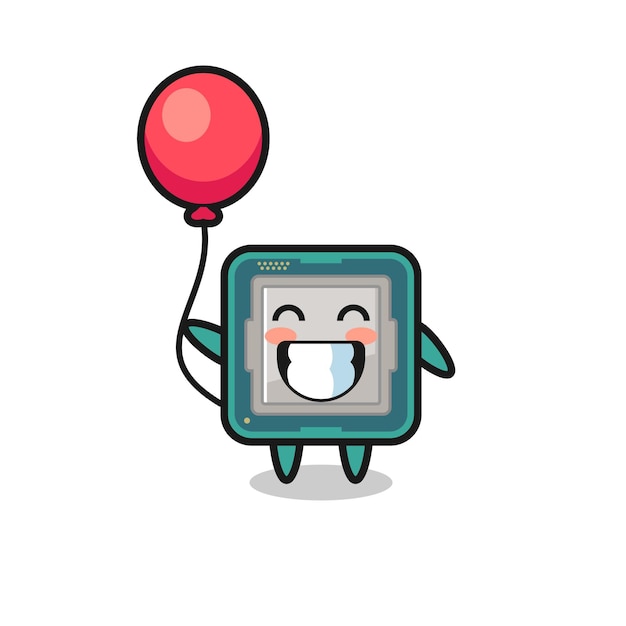 Processor mascotte illustratie speelt ballon, schattig stijlontwerp voor t-shirt, sticker, logo-element