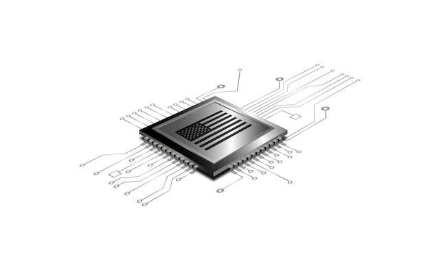 Processor met Amerikaanse vlag op een witte achtergrond Technologieconcept Vector