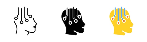 Processor set icon Electronics cyberpunk neural network CPU setting robots artificial intelligence Technology concept Vector icon in line black and colorful style on white background