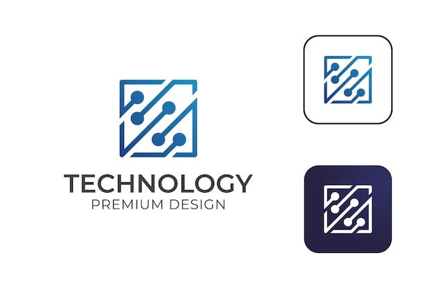 Vector processorchip computerlogo voor computercomponenten technologie abstract lineair logo-ontwerp