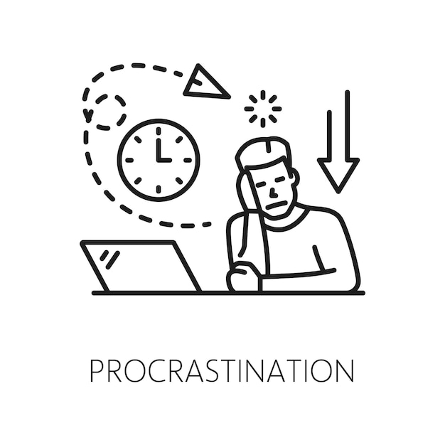 Procrastination psychological problem line icon