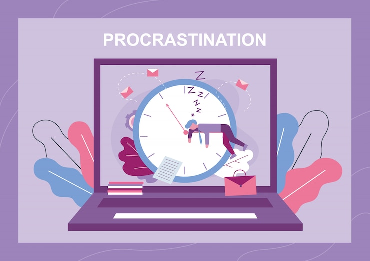 Vector procrastination and wast time metaphor banner