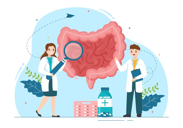 Proctologist or Colonoscopy Illustration with a Doctor Examines of the Colon in Hand Drawn Templates