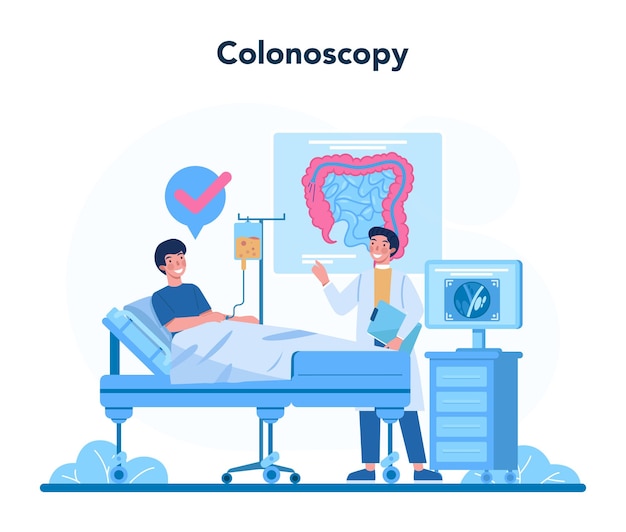 Concetto di proctologo. il dottore esamina l'intestino, la colonscopia.