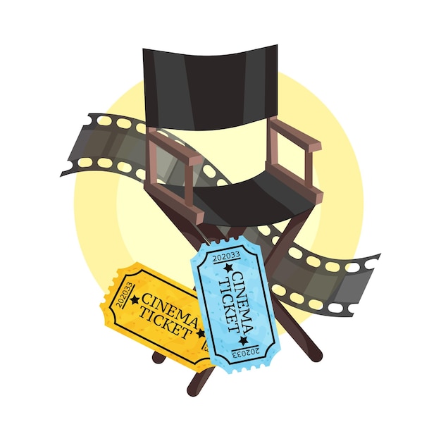 Vector producenten fauteuil filmstrip en kaartjes samenstelling van filmattributen vectorillustratie op een witte achtergrond