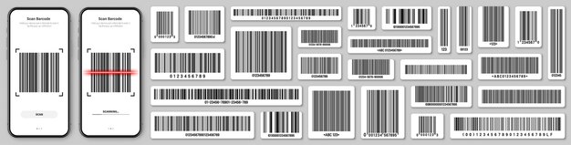 Vector product barcodes collection smartphone application scanner app identification tracking code serial