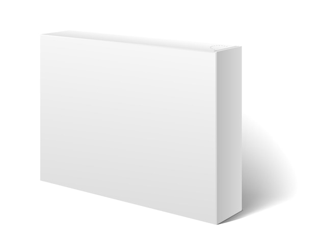 ベクトル 製品ボックスのモックアップ。白い背景に分離された白いきれいな紙パッケージ