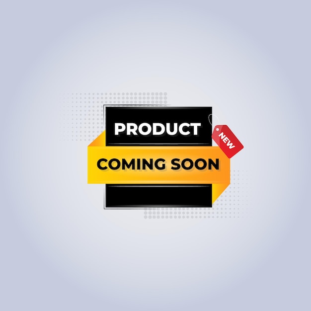 A product coming soon logo with a red tag that says " coming soon ".