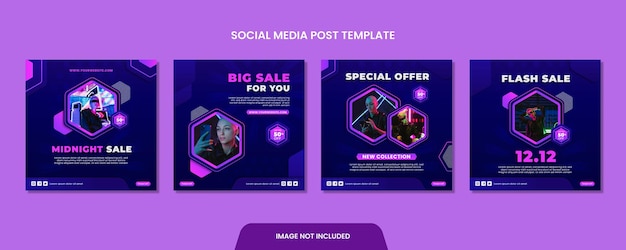 Vector product discount and flash sale hexagon social media post template