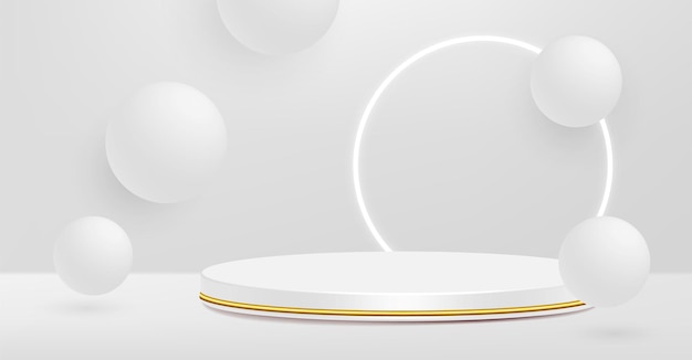 Product pedestal, white and gold, cylinder shape.