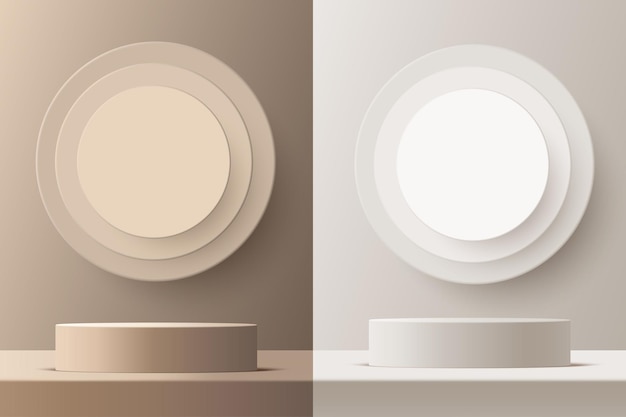 Product podium mockup with abstract background on beige and white backgroundvector 3d illustration